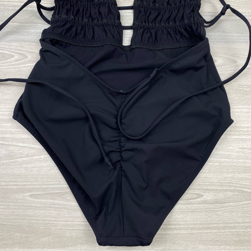 Ulla Johnson Dioni Plunge One Piece Swimsuit Ruched Size Medium New Black - Picture 11 of 14